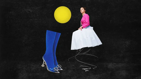 Hedendaagse Kunst Collage Vrouw Zon Concept Van Vreemde Mensen Popart — Stockfoto