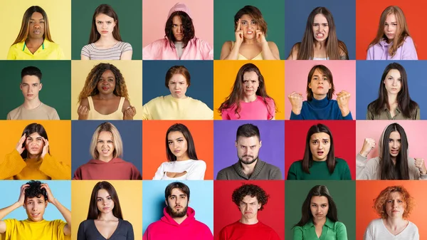Menselijke Emoties Collage Van Etnisch Diverse Mensen Mannen Vrouwen Die — Stockfoto