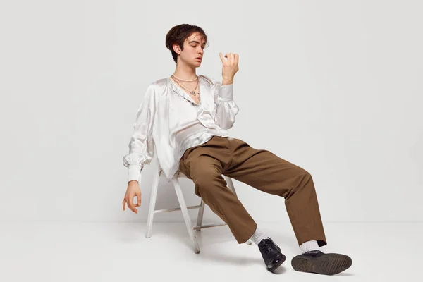 Calmness Self Confidence Portrait Stylish High Fashionable Boy Posing Isolated — Stock Photo, Image