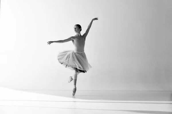 Svart Och Vitt Foto Ung Graciös Ballerina Poserar Studio Och — Stockfoto