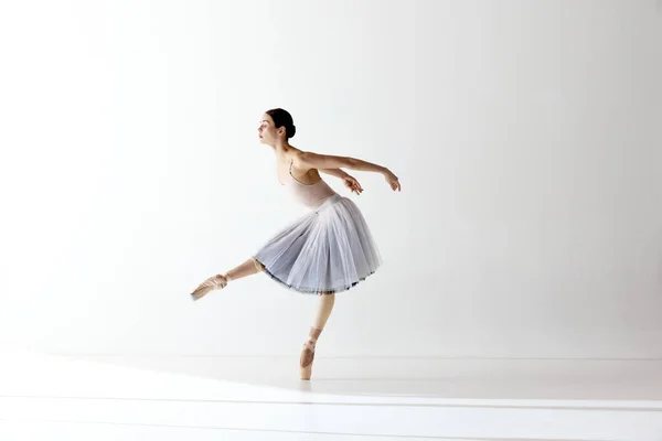 Spettacolo Personale Ballerina Danza Movimento Grazioso Abito Sfondo Bianco Arte — Foto Stock