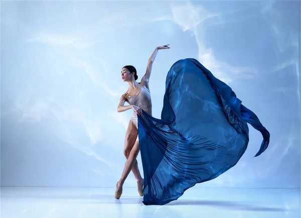 Aesthetic Classical Dance One Adorable Ballerina Wearing Beige Bodysuits Emotional — Stock Photo, Image