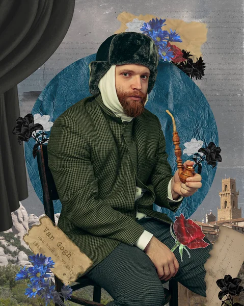 Híres Festő Műalkotás Kreatív Poszter Szakállas Férfival Aki Van Gogh — Stock Fotó