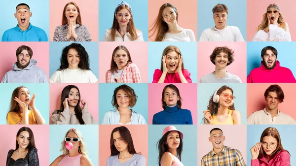 Sorprese Emozioni Brillanti Emozioni Umane Collage Persone Diverse Uomini Donne — Foto Stock