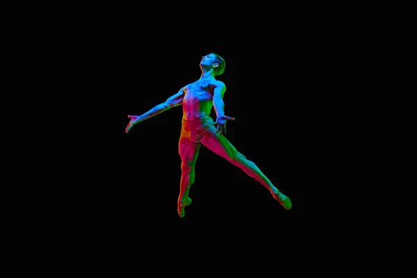 Ballet Art Contemporain Jeune Homme Athlétique Professionnel Flexible Danseur Sautant — Photo