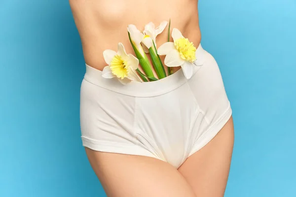 Dieta Para Estómago Plano Retrato Cerca Con Cuerpo Femenino Sensual —  Fotos de Stock