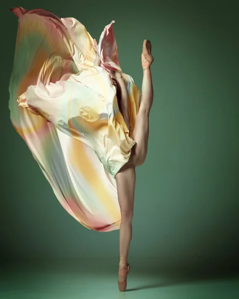 Perfekt Kroppsflexibilitet Ung Professionell Balett Dansare Flicka Bär Regnbåge Klänning — Stockfoto