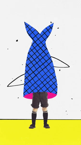 Дивовижний Костюм Сукні Сучасне Мистецтво Колаж Обрізаним Маленьким Смішним Хлопчиком — стокове фото