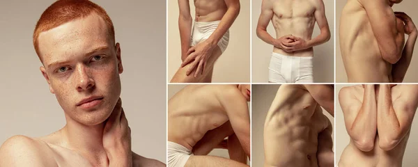 Collage Mit Bildern Von Jungen Rothaarigen Models Mit Sommersprossen Die — Stockfoto