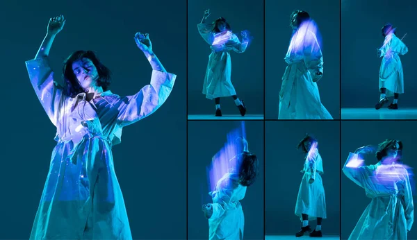 Collage Con Retratos Ensueño Fantasía Chica Joven Ropa Moda Posando —  Fotos de Stock