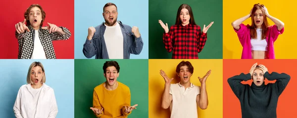 Grote Afstand Emoties Collage Van Diverse Emotionele Jonge Mensen Mannen — Stockfoto
