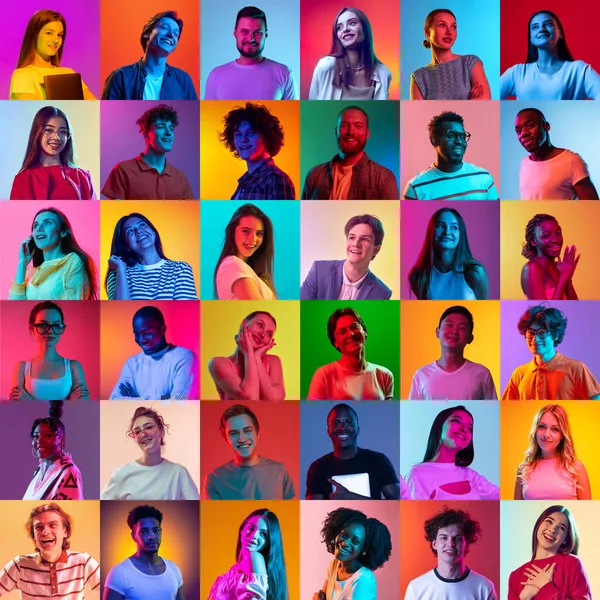 Багаторасове Щасливе Суспільство Колаж Великої Групи Етнічно Різноманітних Усміхнених Людей — стокове фото