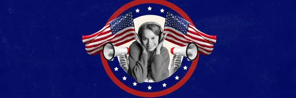 Contemporary Art Collage Happy Teenage Girl Celebrating Independence Day America — Stock Photo, Image