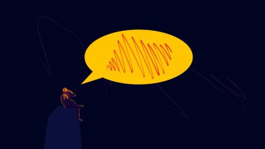 İş adamıyla çağdaş sanat kolajı, ofis çalışanı karanlık mod arka planında cep telefonuyla oturuyor ve konuşuyor. Strateji kavramı, iş planlaması, kariyer, başlangıç projesi, ortaklık, reklam