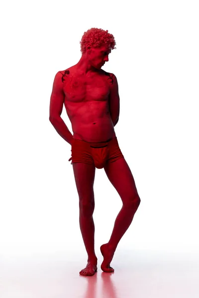 Portrait Homme Torse Filtre Couleur Rouge Portant Des Sous Vêtements — Photo