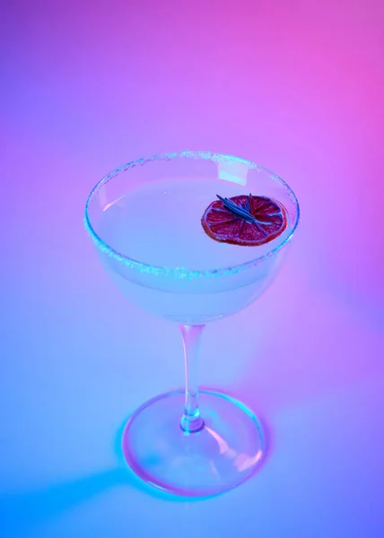 Tasty Sweet Alcohol Cocktail Margarita Glass Slice Dry Orange Pink — Stock Photo, Image