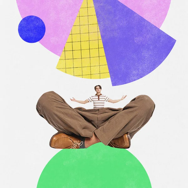 Stroom Van Creatieve Ideeën Zakenman Medewerker Yoga Lotus Poseren Mediteren — Stockfoto