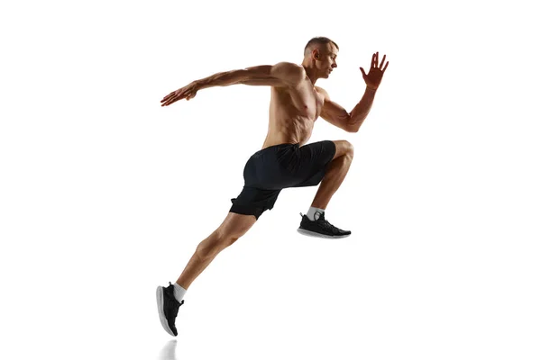 Ausdauer Dynamisches Bild Des Profisportlers Hemdloser Muskelprotz Bewegung Laufen Training — Stockfoto