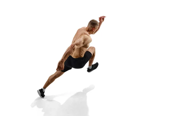 Hilfskörper Bild Von Oben Mann Profiläufer Sportler Bewegung Vor Weißem — Stockfoto