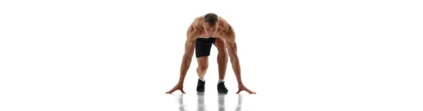 Ready Steady Muscular Man Professional Runner Standing Position Start Running — Stock Photo, Image
