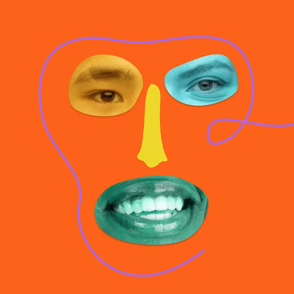 Placer Expresión Facial Hecha Diversas Personas Enfrentan Partes Combinación Personas —  Fotos de Stock