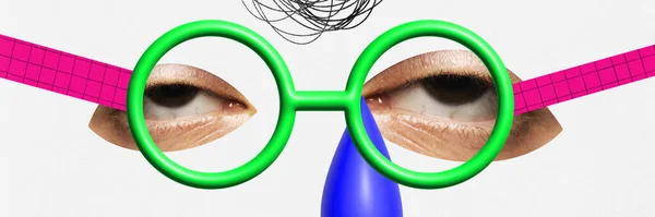 Collage Arte Contemporáneo Ojos Femeninos Mirando Través Del Modelo Gafas — Foto de Stock