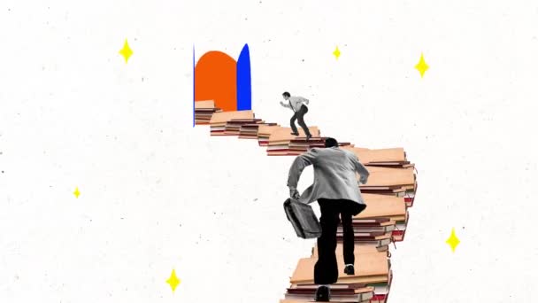 Stop Motion Animation Business Men Running Upstairs Made Books Concept — Stock Video