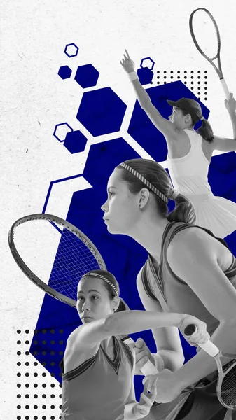 Sportos Tini Lány Teniszező Mozgásban Koncentrált Sportoló Játék Közben Absztrakt — Stock Fotó