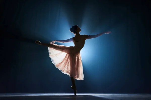 Elegante Terna Magro Menina Talentosa Dança Balé Feminino Dançando Contra — Fotografia de Stock