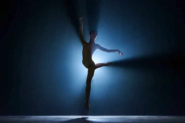 Élégante Silhouette Jeune Fille Élégante Danseuse Ballet Dansant Sur Scène — Photo