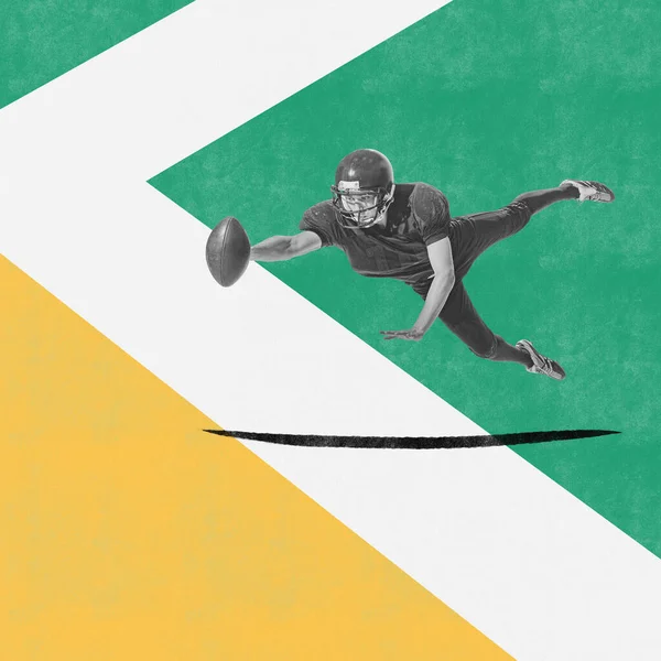 Collage Arte Contemporanea Giovanotto Giocatore Football Americano Movimento Palla Cannone — Foto Stock