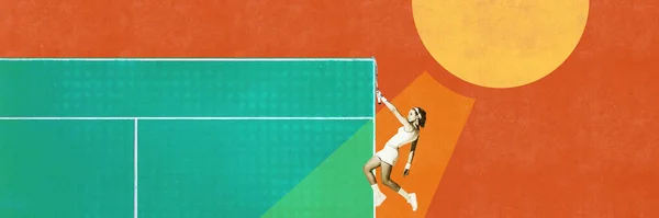 Collage Arte Contemporanea Giovane Ragazza Tennista Professionista Movimento Formazione Sfondo — Foto Stock