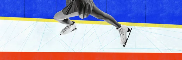 Сучасне Мистецтво Колаж Жіночі Ноги Фігурист Під Час Змагань Ковзанах — стокове фото
