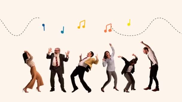 同僚が踊るクリエイティブなイメージは 企業の夕方に楽しんでいます チーム 楽しみ パーティー お祝い ビジネス インスピレーション リラクゼーションの概念 ストップモーション — ストック動画