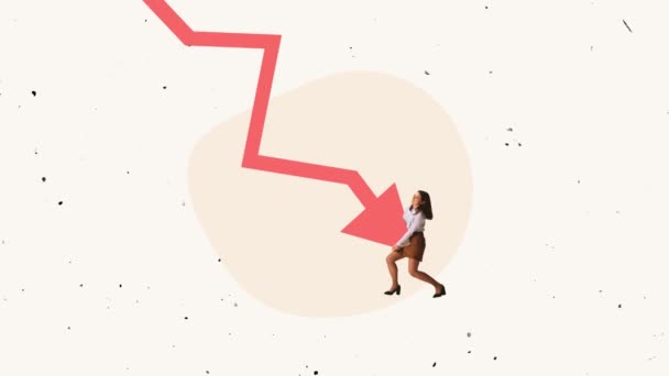 Young Office Worker Employee Trying Prevent Falling Graph Arrow Symbolizing — Stock Video