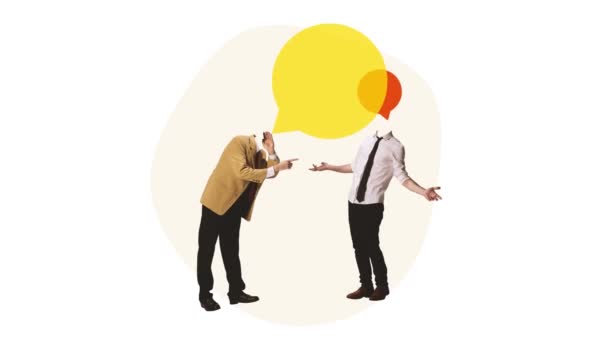 Collage Arte Contemporáneo Dos Personas Negocios Hablando Hombre Dando Consejos — Vídeos de Stock