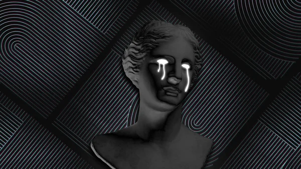 Hedendaagse Kunst Collage Met Zwarte Antieke Standbeeld Buste Huilen Witte — Stockfoto