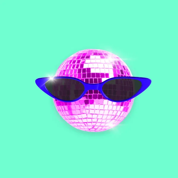 Contemporary Art Collage Creative Pink Disco Shaped Ball Bright Blue — Stock Photo, Image