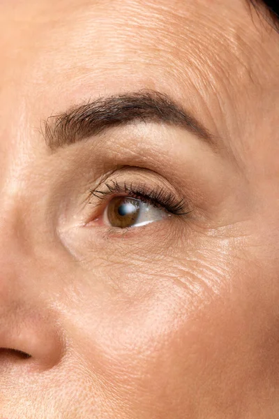 Cropped Portrait Beautiful Middle Aged Woman Eyes Brows Old Lady — Stock Photo, Image