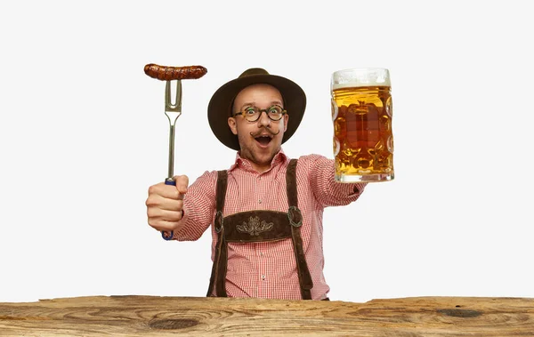 Vaya Joven Hombre Expresivo Sombrero Vestido Con Traje Tradicional Alemán —  Fotos de Stock
