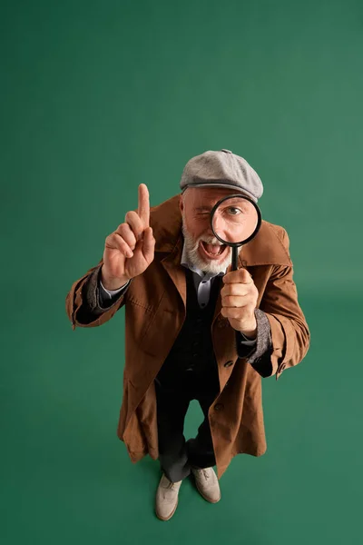 Full Length Portrait Funny Man Detective Wearing Vintage Hat Suit — Stock Photo, Image