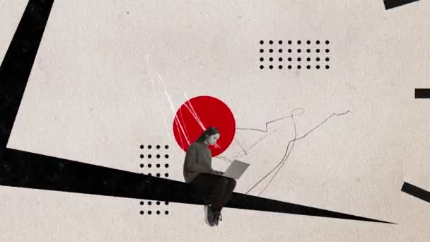 Stop Motion Animation Konzentriertes Junges Mädchen Sitzt Und Arbeitet Mit — Stockvideo