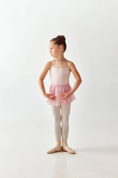 Porträt Einer Kleinen Entzückenden Vorschultänzerin Rosa Tutu Ballettkleid Und Spitzen — Stockfoto