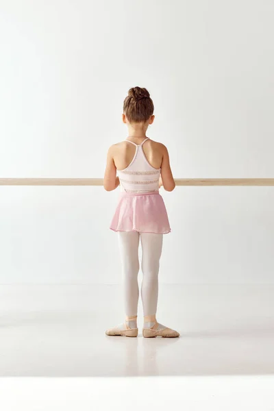 Rückseite Porträt Der Kleinen Entzückenden Ballerina Tänzerin Mädchen Rosa Tutu — Stockfoto