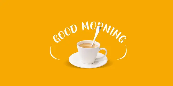 Guten Morgen Tasse Mit Leckerem Frischem Cremigem Espresso Kaffee Vor — Stockfoto