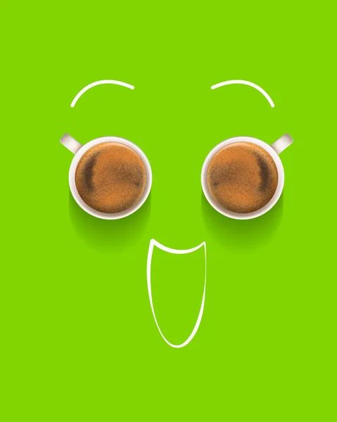 Emocje Bazgroły Filiżanka Świeżą Kawą Americano Zielonym Tle Szczęśliwa Twarz — Zdjęcie stockowe