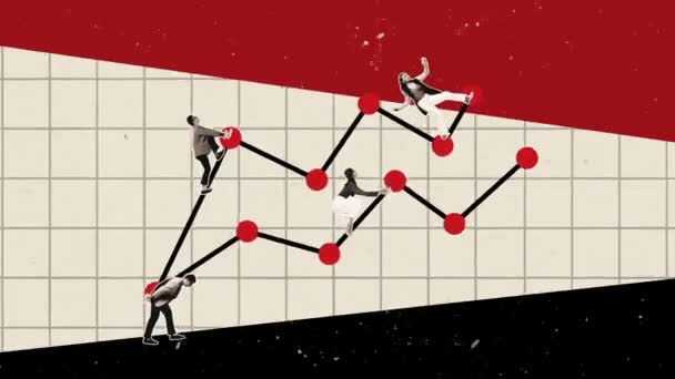 Zastavit Pohyb Animace Motivovaní Zaměstnanci Šplhají Nahoru Šipkami Grafů Symbolizujících — Stock video