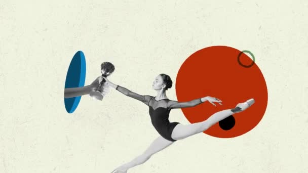 Stop Motion Animation Prize Artistic Ballerina Dancing Jumping Get Cup — Stock Video