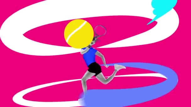Творческая Остановка Движения Анимация Современные Динамические Произведения Искусства Профессиональная Теннисистка — стоковое видео