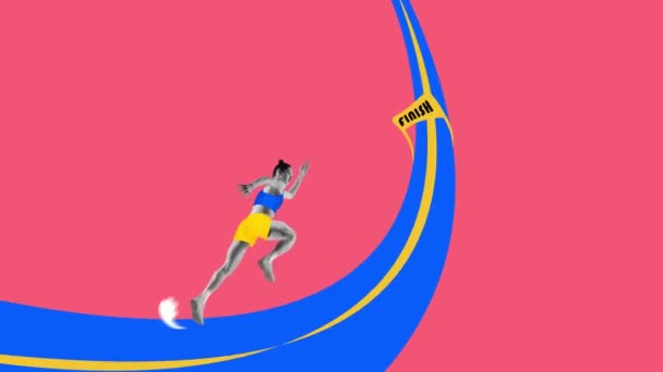 Detener Movimiento Animación Mujer Deportista Profesional Emocionada Corriendo Rápido Para — Vídeos de Stock